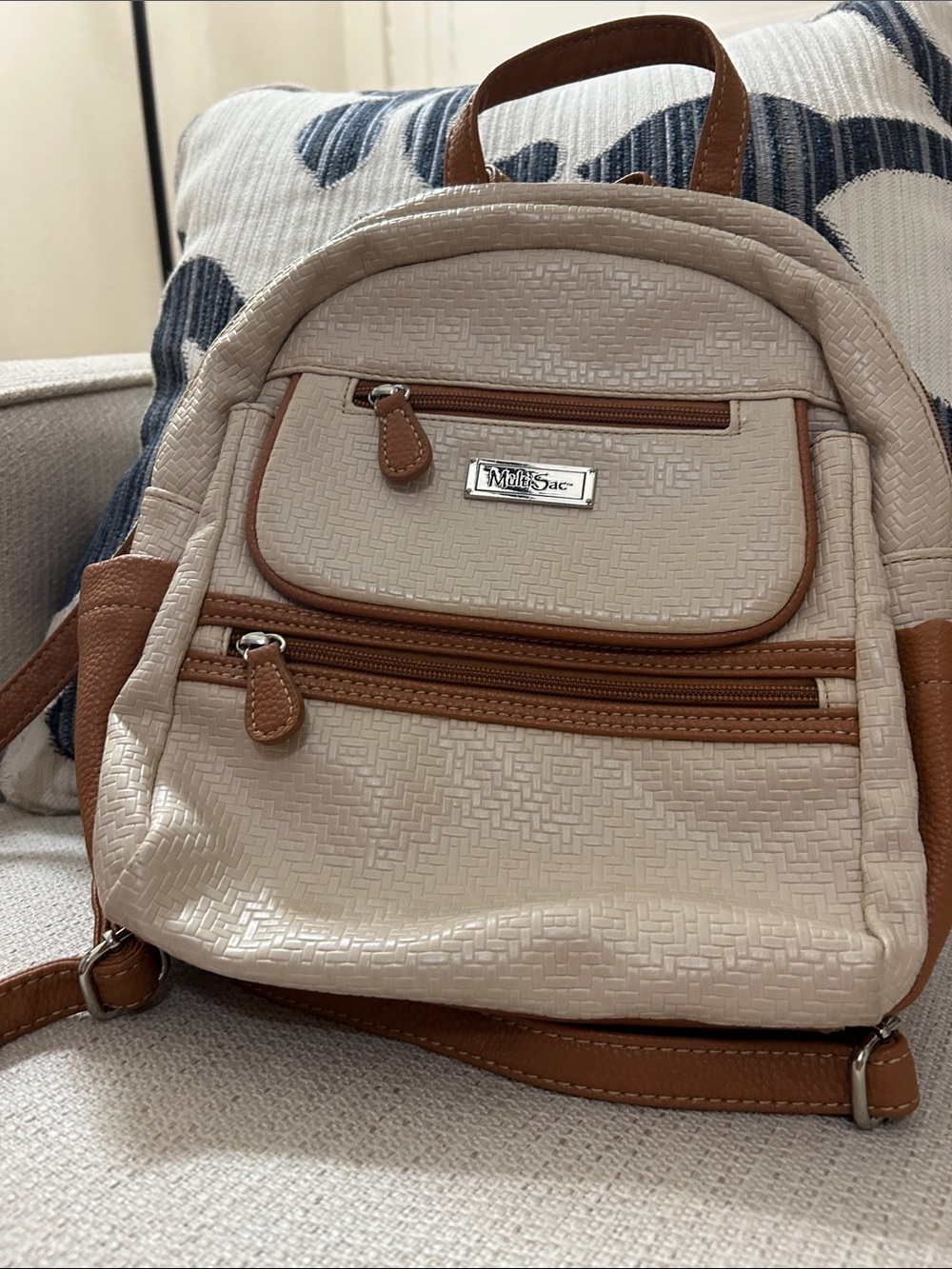 MollieSac Beige and Brown Mini Backpack